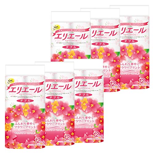 エリエール トイレットペーパー フラワープリント 25m×72ロール(12ロール×6パック) ダブル パルプ100% 優雅な花の香り 【ケース販