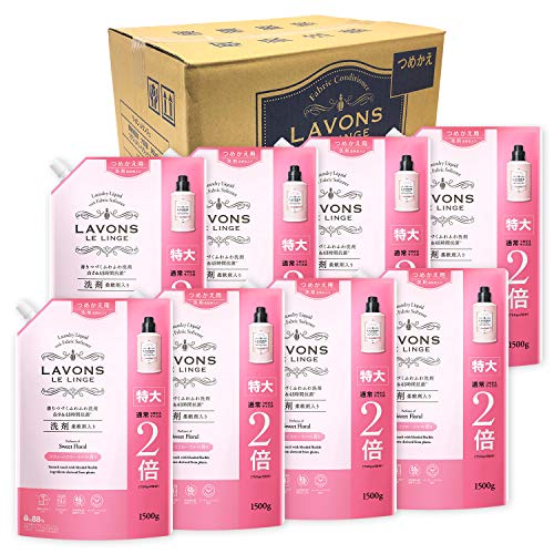 【ケース販売】 ラボン 柔軟剤入り 洗濯洗剤 スウィートフローラル 詰め替え 特大 1500g×8個