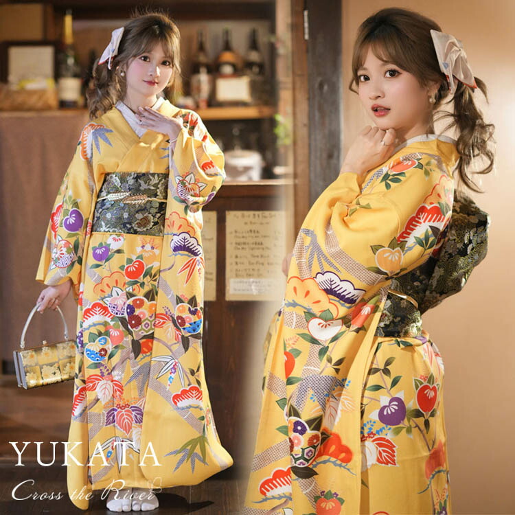 楽天市場】レディース浴衣 高校生 着物 振り袖 着物 イエロー 中学生