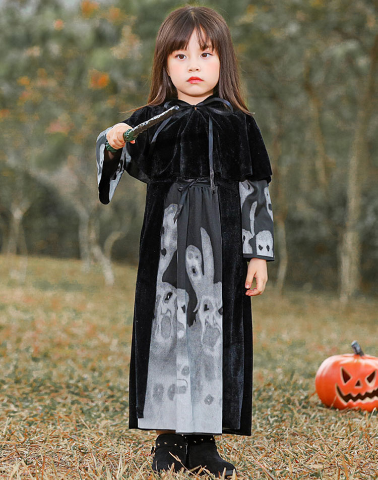直営店に限定 ハロウィン 仮装 デビル 魔女 女巫 コスプレ リンクコーデ 親子 ペア 子供 黒 ワンピース コスチューム 変装 可愛い 魔女っ娘 帽子付き ケープ ウィッチ ハハ 娘 パーティー ステージ 発表会 舞台劇 テーマパーク 魔法使い 送料無料 Qdtek Vn