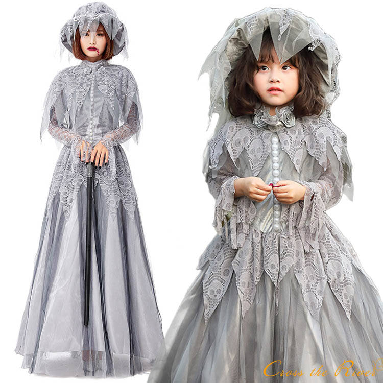 ハロウィン コスプレ ゴースト ブライド 親子 ペアルック おもしろ 仮装 子供 大人 レディース セットアップ ワンピース 帽子 上下セット 女の子 ハロウィン衣装 可愛い キッズ パーティー 誕生日 発表会 クリスマス ハロウィーン cosplay ドラマ イベント ママと娘