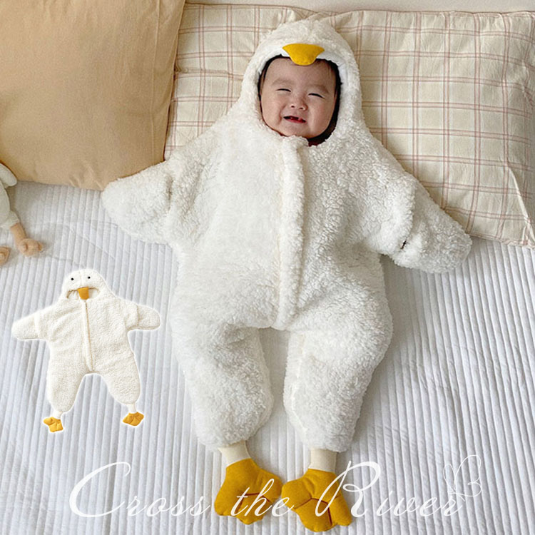 買得 厚手 冬 前びらき 新生児 男の子 あったか コスプレ プレゼント ロンパース 秋冬 もこもこ 短納期 おもしろロンパース 乳幼児 寝袋  着ぐるみ ボア 長袖 防寒 カバーオール パジャマ ベビー服 アヒル 可愛い 女の子 フード付き 出産祝い 動物 百日祝い ベビーファッション