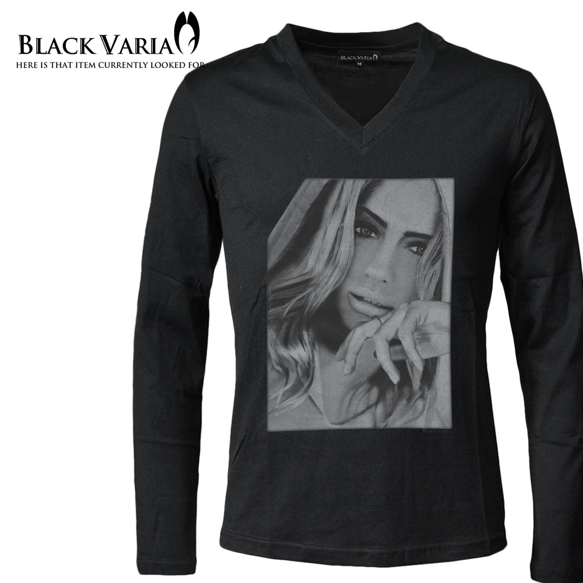 楽天市場 Tシャツ ガール セクシー 女性 外国人 外人 Vネック 長袖tシャツ メンズ スリム 細身 Mens ブラック黒 Zkt003ls Black Varia ブラックバリア