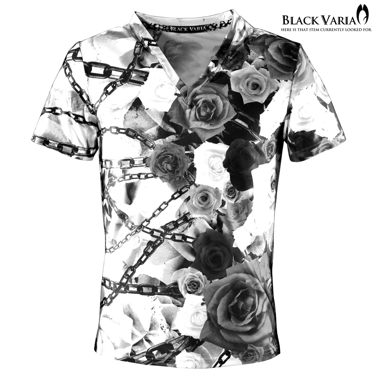 【楽天市場】Tシャツ 花柄 バラ柄 薔薇 チェーン Vネック 半袖T 
