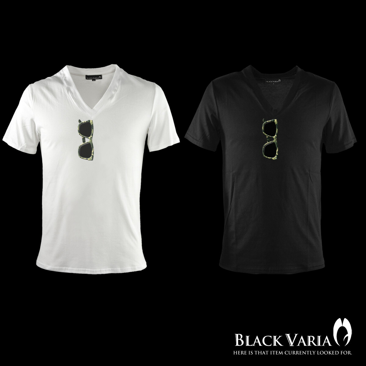楽天市場 Tシャツ Vネック サングラス だまし絵 半袖 迷彩柄 カモフラージュ 眼鏡 メガネ メンズ スリム 細身 Mens ホワイト白 Zkk037 Black Varia ブラックバリア
