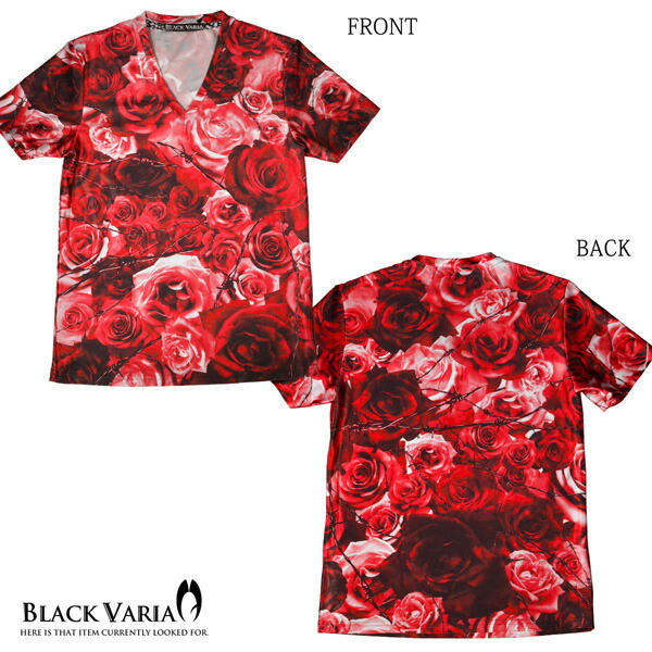 楽天市場 Tシャツ 花柄 バラ柄 薔薇 Vネック 半袖tシャツ スポーツ 機能性素材 速乾 メンズ Mens レッド赤 Bv05 Black Varia ブラックバリア