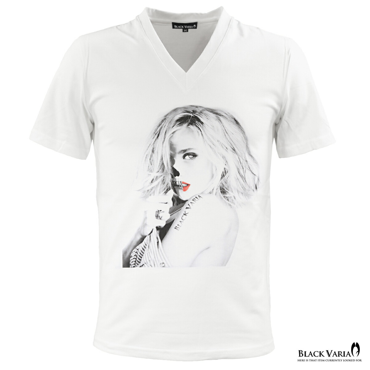 楽天市場 Vネック Tシャツ ガール セクシー スカル レディ フォトプリント メンズ 半袖tシャツ スリム 細身 Mens ホワイト白 Zkt007 Black Varia ブラックバリア