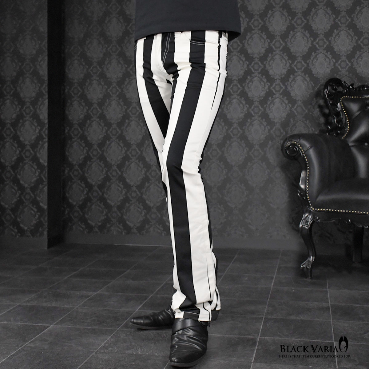 即発送可能 楽天市場 パンツ ストライプ ブーツカット 日本製 メンズ スリム 総柄 細身 ストレッチ シューカット ボトムス Mens ホワイト白ブラック黒 Black Varia ブラックバリア 売れ筋 Ctcvnhcmc Vn