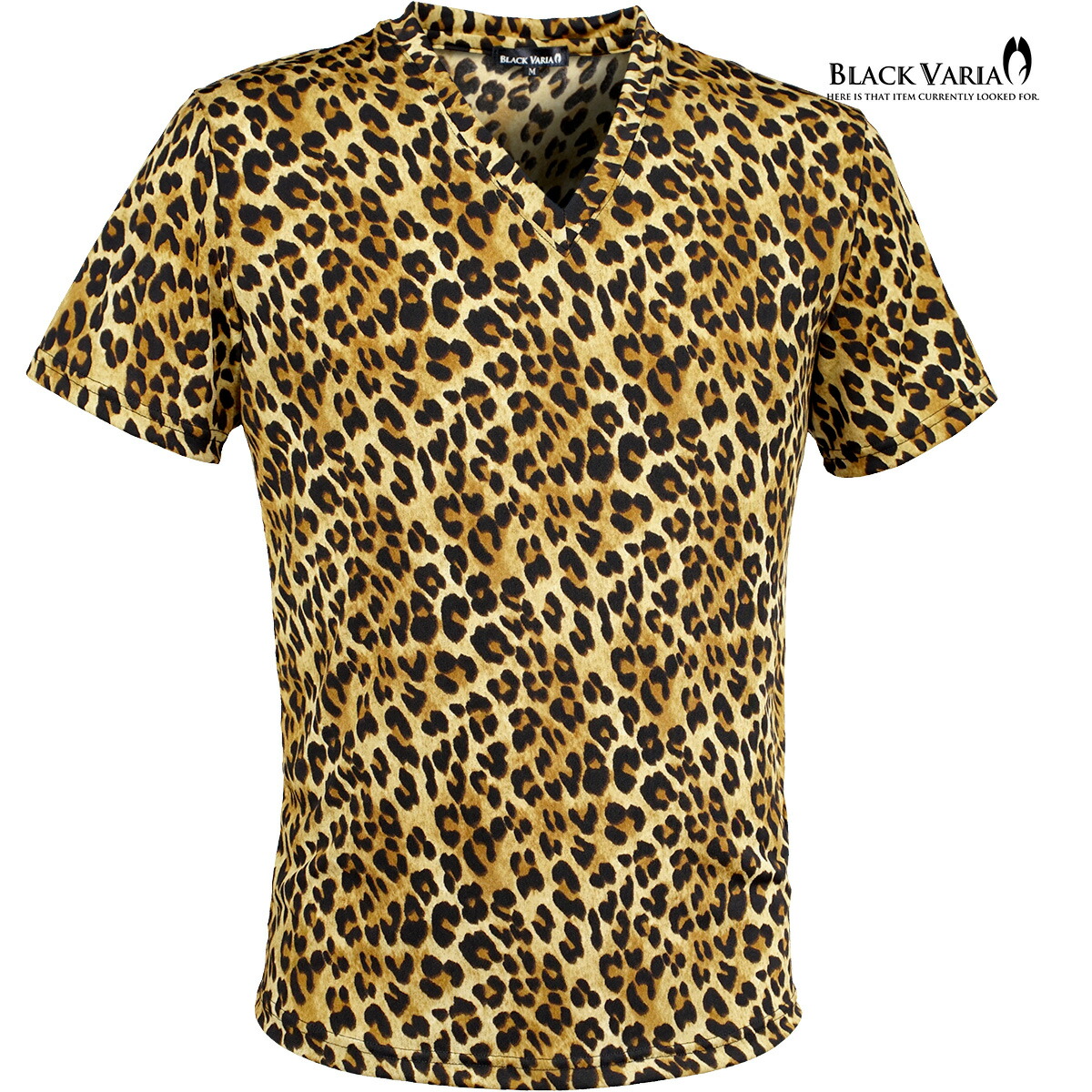 ヒョウ柄 Vネック 半袖Tシャツ bvb-241309-yel.jpg