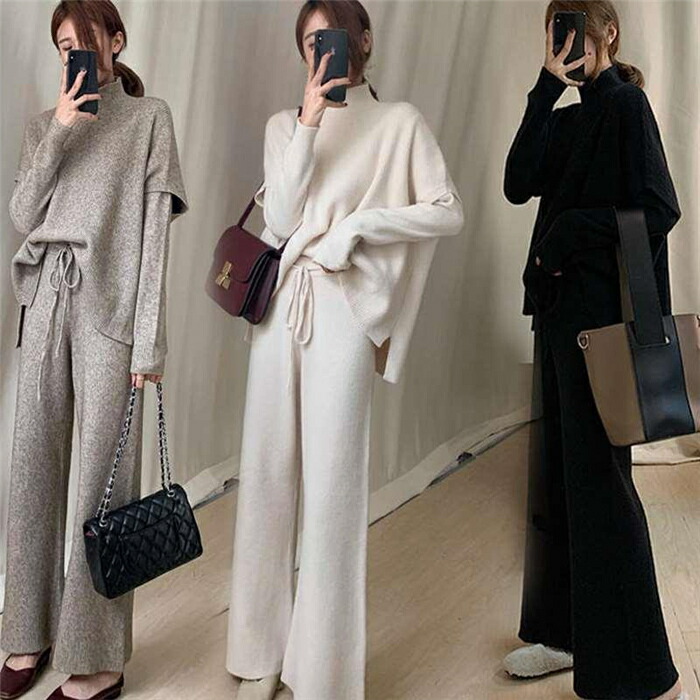 ニット セットアップ セーター ワイド パンツ ルーズ 韓国 セットアップ 韓国 ニット ニットセットアップ 20代 30代 40代 2