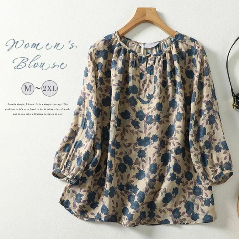 シャツ ブラウス Tシャツ トップス レディース 大きいサイズ 花柄 ストライプ柄 モックネック 七分袖 デザイントップス 総柄 ホワイト ブラック モダン ファッシ ブラウス シャツ トップス 七分袖 レディース 花柄 刺繍 Vネック