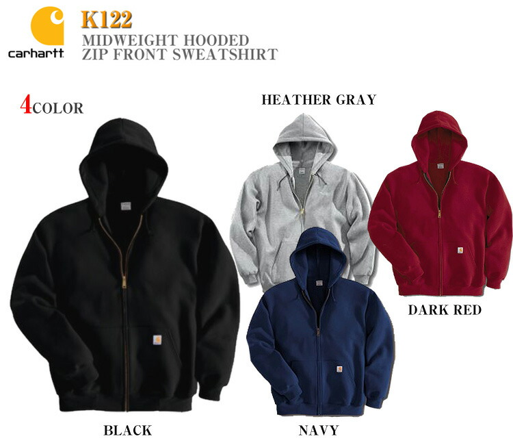 carhartt men's midweight zip front hooded sweatshirt k122