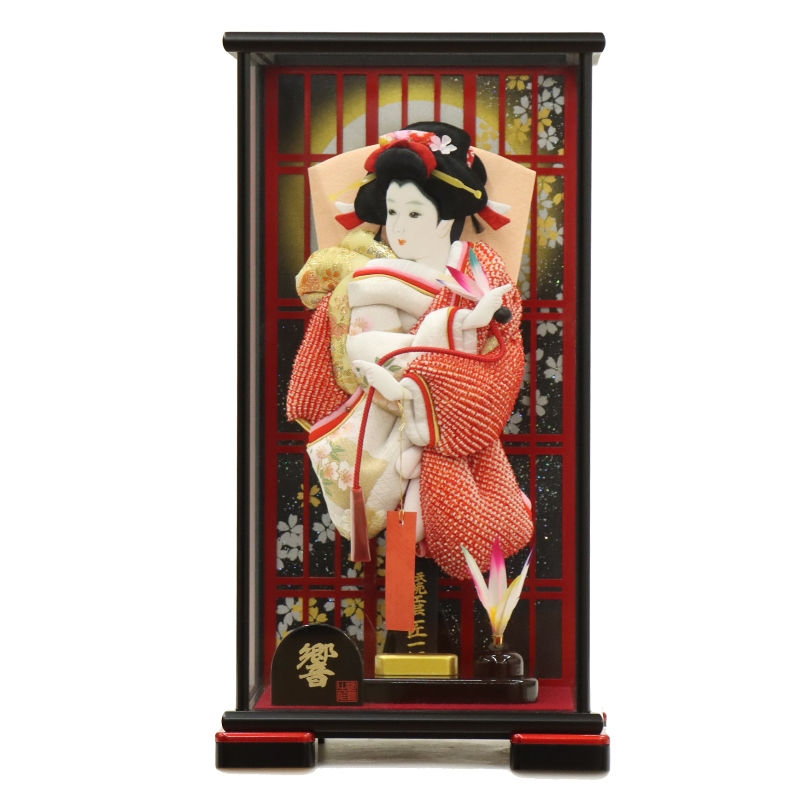 羽子板 ケース飾り さや 10号 高さ44cm かのこ金彩 匠一好 黒赤塗り 響ケース (2025-ts030) 押絵振袖羽子板 ケース入り お正月飾り