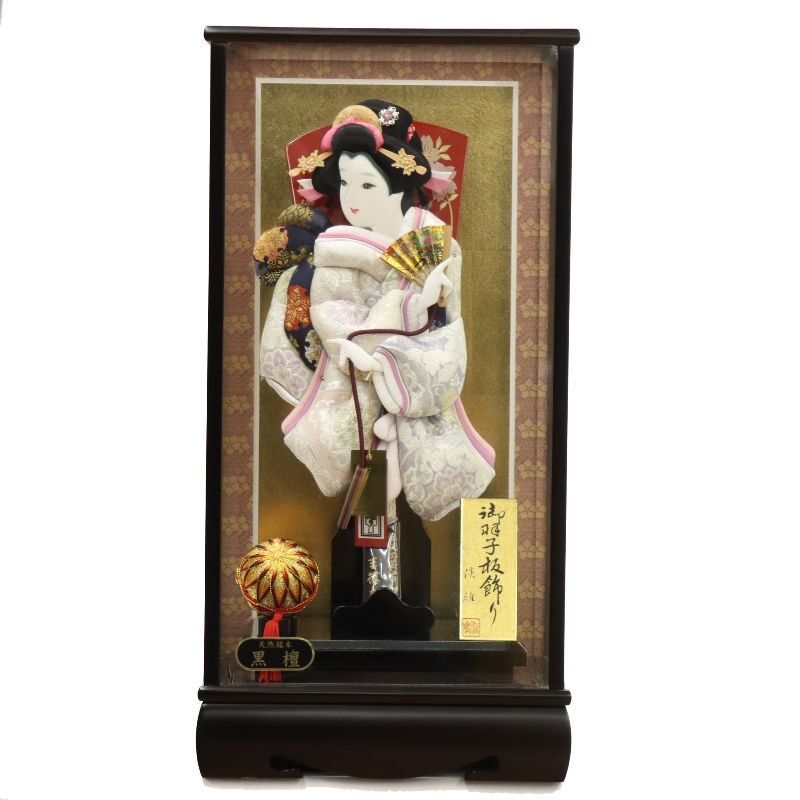 羽子板 ケース飾り あかり 13号 高さ57cm 正絹帯地 吉徳大光 銘木 黒檀ケース (2025-ts037) 押絵振袖羽子板 ケース入り お正月飾り