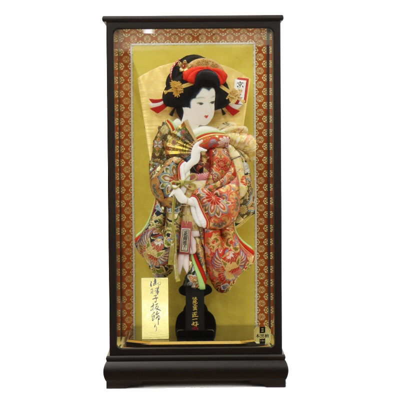 羽子板 ケース飾り みな 20号 高さ78cm 純金正絹京みやび 匠一好 銘木 本黒檀ケース (2025-ts056) 押絵振袖羽子板 ケース入り お正月飾り