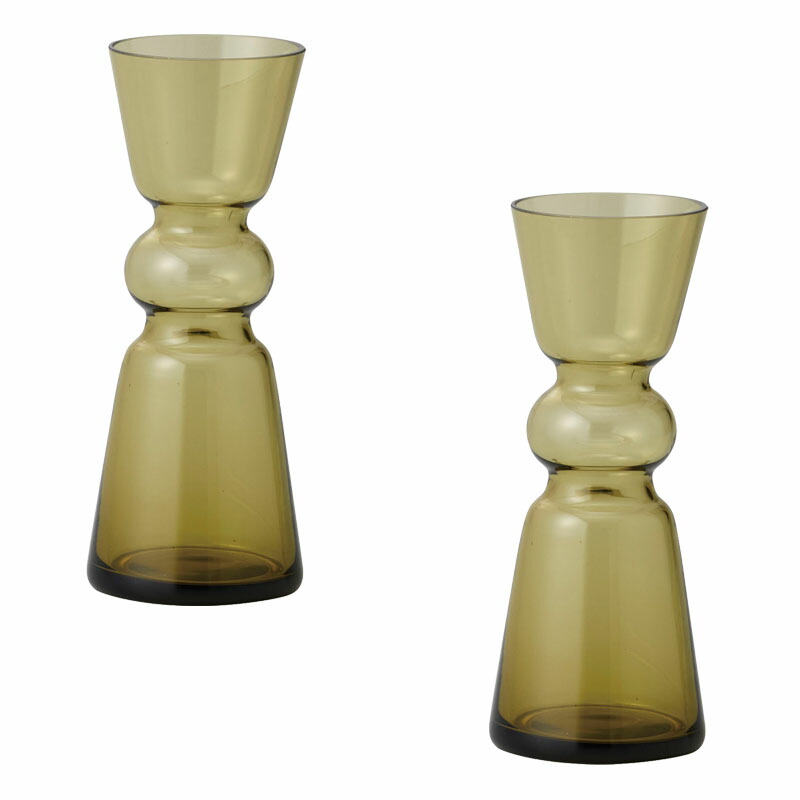 花瓶 フラワーベース Glass Flower+ valoa ヴァロア olive yellow （2個入り） [777-683-300] [p19] ガラス （代引き不可） インテリア ディスプレイ