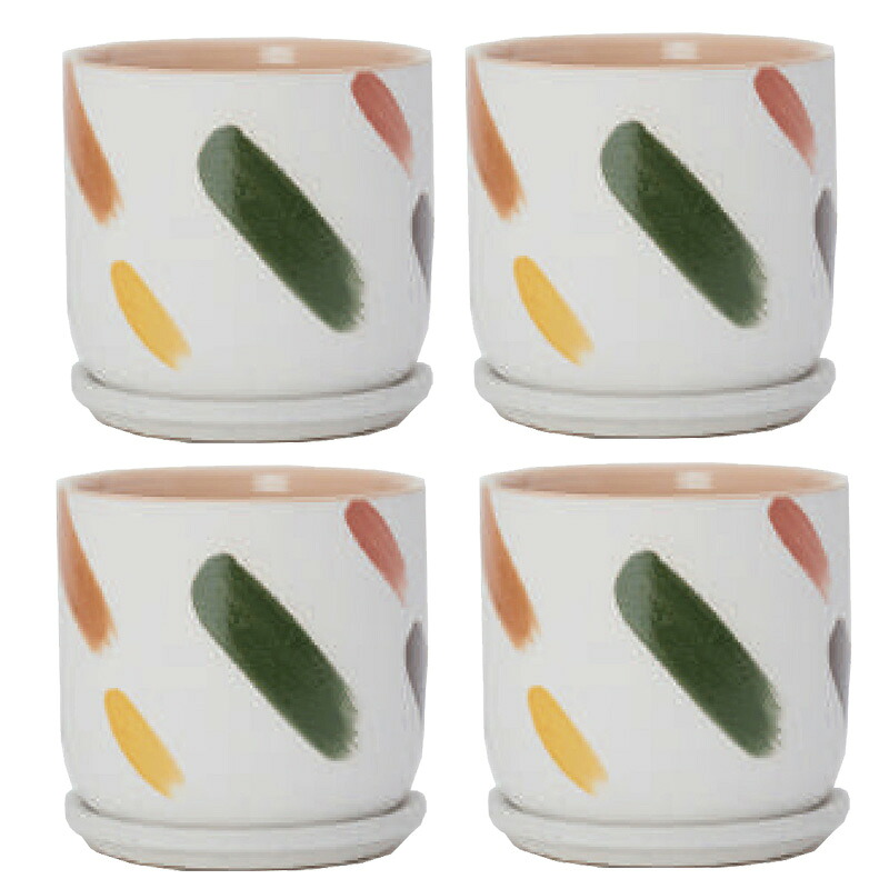 花・観葉草木用ポット デシレ 15 W ceramic （4個入り口・入口） 40055 受皿付き添い人 （代引っ張ること不可） 小型ポット プランター FARM （p59）