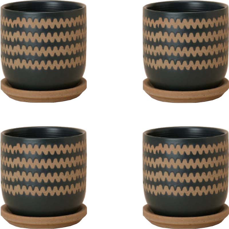 花・観葉植物用ポット インナ 11 G ceramic （4個入り） 40108 受皿付き （代引き不可） ミニポット プランター FARM （p60）