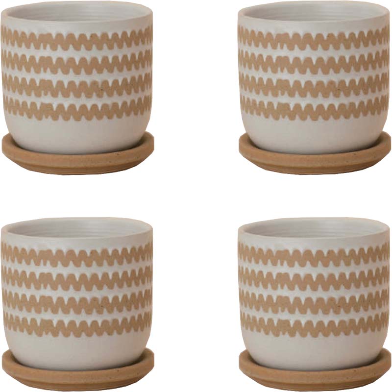花・観葉植物用ポット インナ 11 W ceramic （4個入り） 40109 受皿付き （代引き不可） ミニポット プランター FARM （p60）