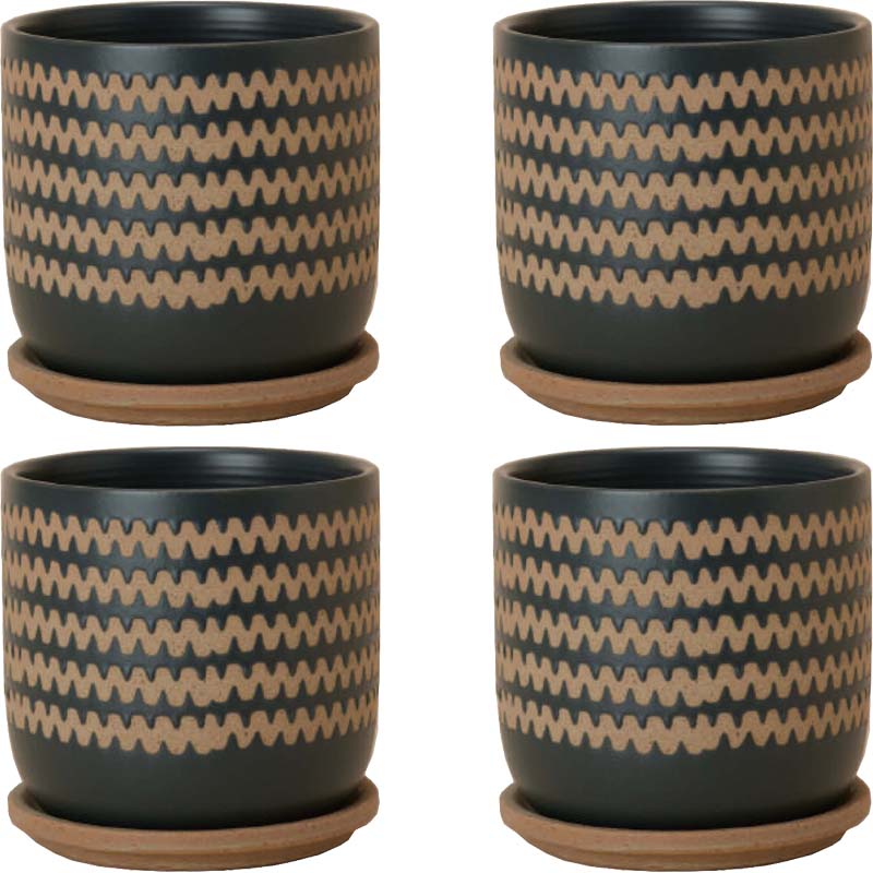 花・観葉植物用ポット インナ 15 G ceramic （4個入り） 40110 受皿付き （代引き不可） 小型ポット プランター FARM （p60）
