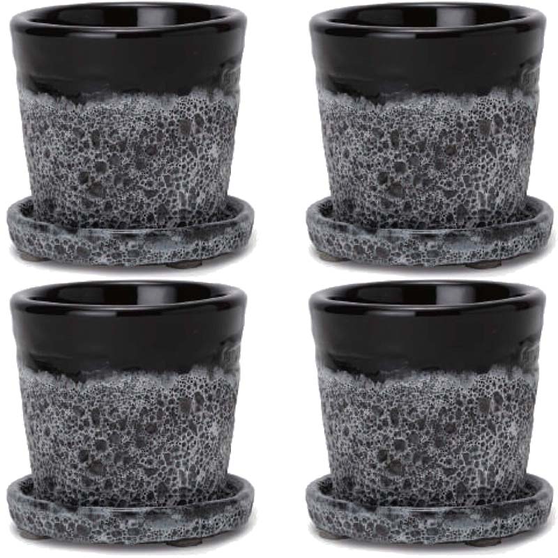 花・観葉植物用ポット ハレー 4号 S ブラック（4個入り）hl-001k12p [KTp422] ミニポット 受皿付 （代引き不可）ホテル・オフィスビル・店舗 インテリア エクステリア｜人形のゆめさき 10,176円