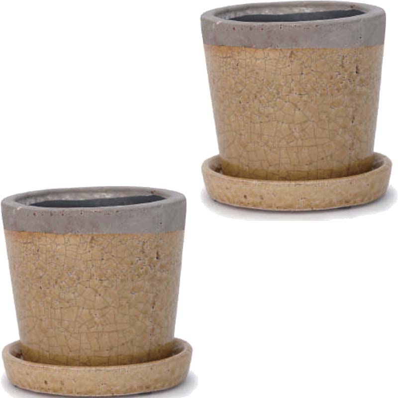 花・観葉植物用ポット クレーパ 6号 M 黄（2個入り）sh-002y06p [KTp427] ミニポット 受皿付 （代引き不可）ホテル・オフィスビル・店舗 インテリア ディスプレイ