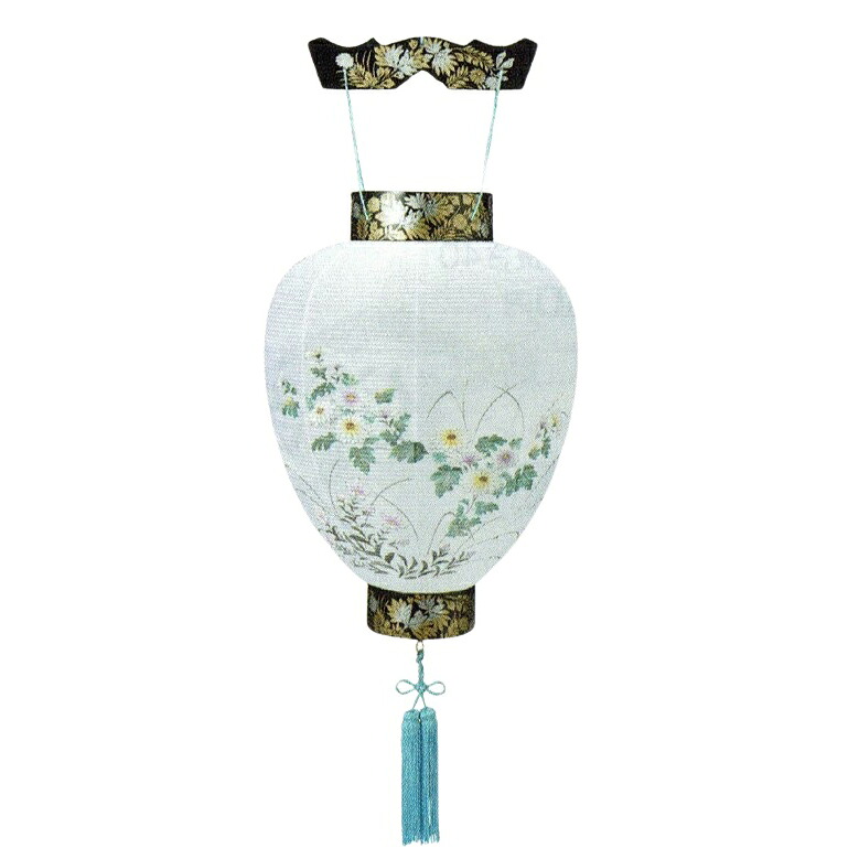 盆提灯 岐阜提灯 吊るし提灯 御所提灯（壺型） 天上蒔絵 長さ46cm (P30)(5400) 簡易LED コードレス 初盆 新盆 お盆｜人形のゆめさき