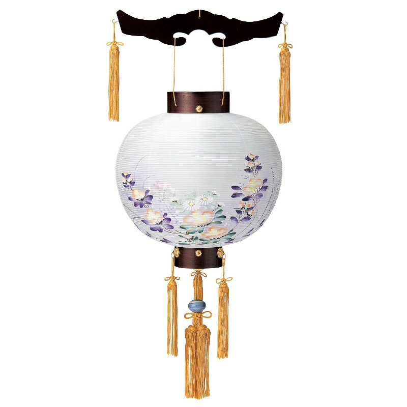 盆提灯 岐阜提灯 吊るし提灯 御殿丸 尺二丸植田紫檀 長さ40cm (P31)(7612) LEDフリーライト コードレス 初盆 新盆 お盆