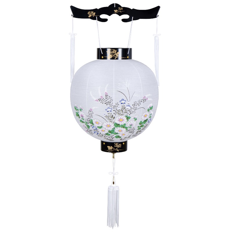 盆提灯 八女提灯 吊り提灯 御殿丸 蒔絵絵入 11号 長さ85cm （P16)(8001-11100) ロウソク式 初盆 お盆