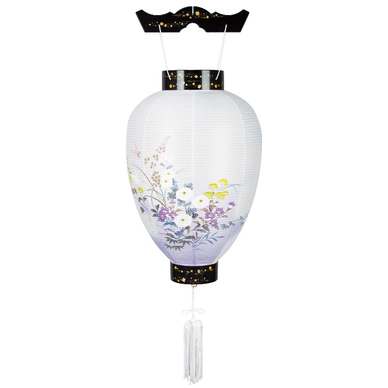 盆提燈 八女提燈 吊り提燈 壺型 蒔絵絵入 長さ78糎 （P19)(8103-00200) ロウソク式 初盆 御盆