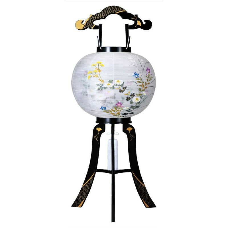 盆提灯 八女提灯 置き提灯 行灯 花印綾型蒔絵絹二重絵入 11号 高さ81cm （P32)(8406-11430) 電気コード式 初盆 お盆