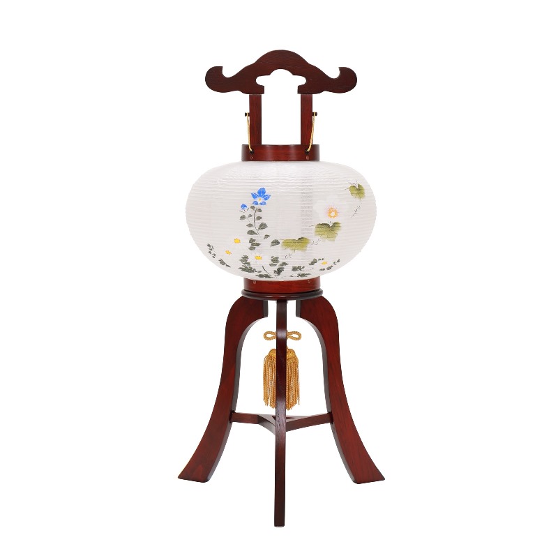 盆提灯 八女提灯 置き提灯 ミニ行灯 美吉野絵入 8号 高さ55cm （P35)(8431-08507) 電気コード式 初盆 お盆