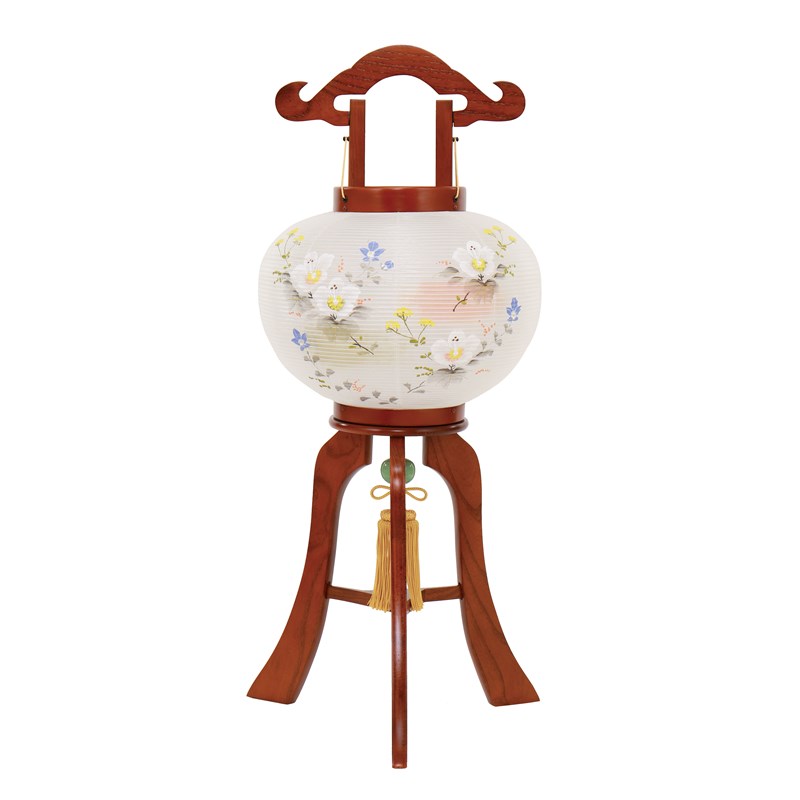 盆提灯 八女提灯 置き提灯 ミニ行灯 萩の香絹二重絵入（新柄） 10号 高さ70cm （P34)(8433-10510) 電気コード式 初盆 お盆｜人形のゆめさき