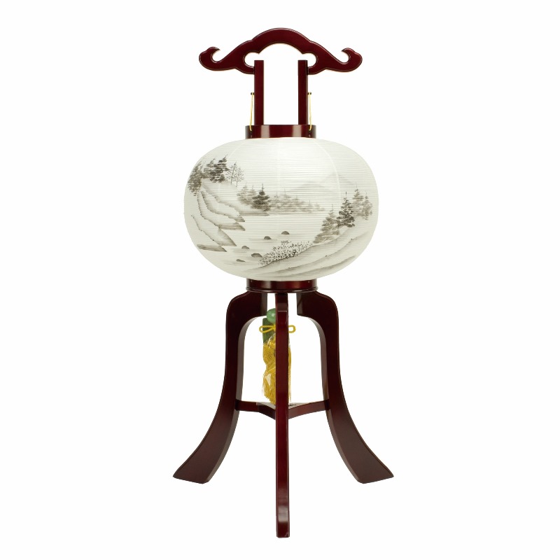 盆提灯 八女提灯 置き提灯 行灯 美吉野絹二重絵入り（新柄） 大12号 高さ91cm （P31)(8485-12511) 電気コード式 初盆 お盆