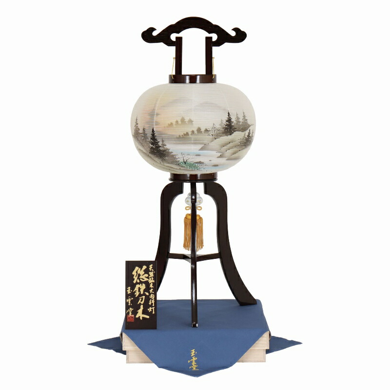 楽天市場】お盆提灯 大内行灯 銘木鉄刀木 11号／12号 絹二重手描き絵