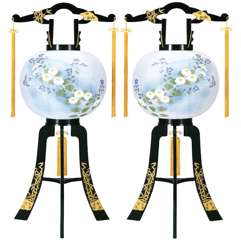 盆提灯 八女提灯 置き提灯 行灯 廻転灯 あかり竹蒔絵対絵（2個セット） 12号 高さ91cm （P38)(8611-12706) 電気コード式 初盆 お盆 22,665円