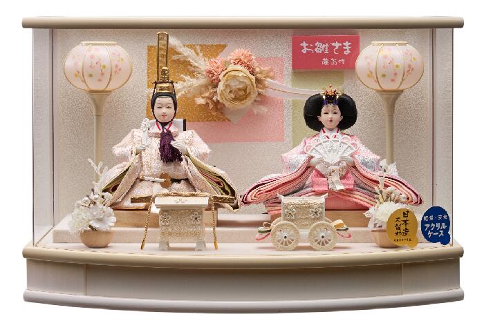 ひな人形　ひな祭 雛人形ケ&minus;ス つむぎ小三五親王飾クリーム v253-272 アクリルケース コンパクト 軽量 桃の節句　送料無料｜人形のゆめさき