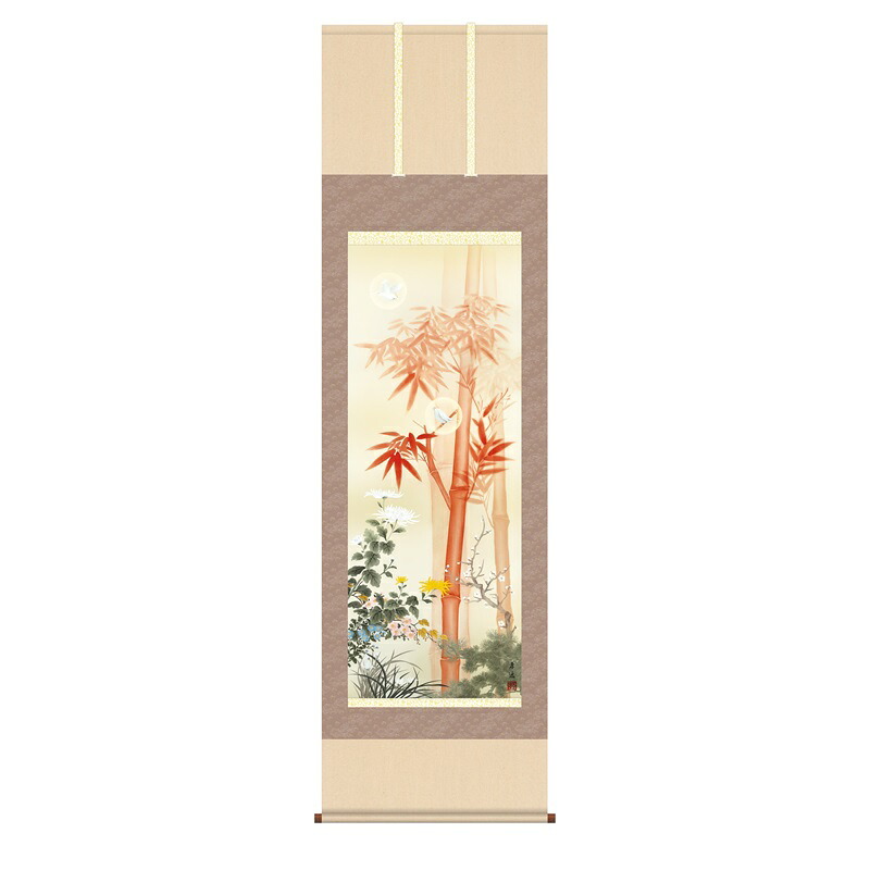 掛軸 開運画 開運花鳥朱竹 吉祥四君子繚乱図 尺五 根本孝逸 [KZ2D5-049](代引き不可)｜人形のゆめさき