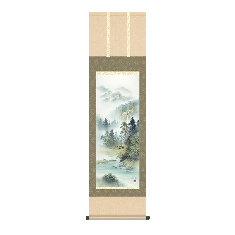 掛軸 年中飾り山水画 彩色山水 深緑涼風 尺三 中山雪邨 [KZ2MB1-N014](代引き不可)