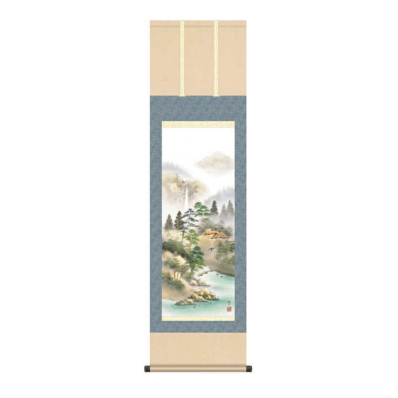 掛軸 年中飾り山水画 彩色山水 悠景彩遷 尺三 伊藤渓山 [KZ2MB1-N047](代引き不可)