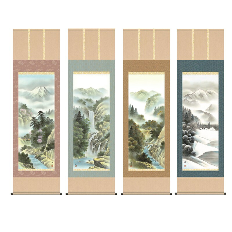 掛軸 【四季賞翫】 伊藤渓山 尺五 山水画の掛軸 H29B4-01 [代引き不可]