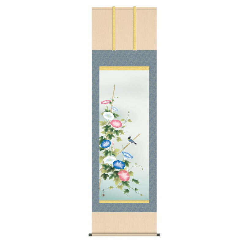 掛軸 日本画 花鳥画 高見蘭石 朝顔 (あさがお) 尺五 (KZ3A3-156) (代引き不可)|人形のゆめさき