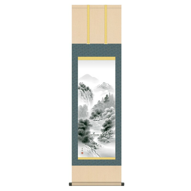 ◆掛軸 水墨画 幸月　富士に松 smb3-044-1.jpg