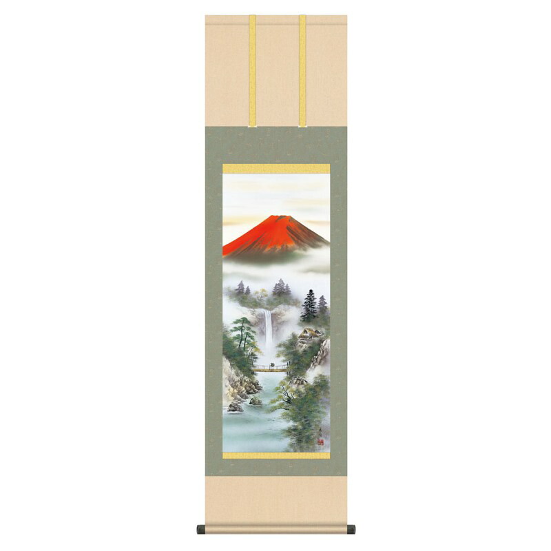 掛軸 日本画 山水画 伊藤香旬 赤富士 (あかふじ) 尺三 (KZ3MB3-050) (代引き不可)