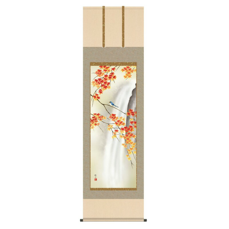 掛軸 日本画 花鳥画 浮田秋水 紅葉に小鳥 (もみじにことり) 尺五 (KZ3A4-148) (代引き不可)