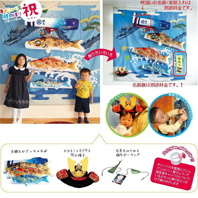 徳永 鯉のぼり 室内用 帆布鯉のぼり 祝（いわい） 1m 鯉3匹京錦 日本の言い慣わし培養 こい旗幟