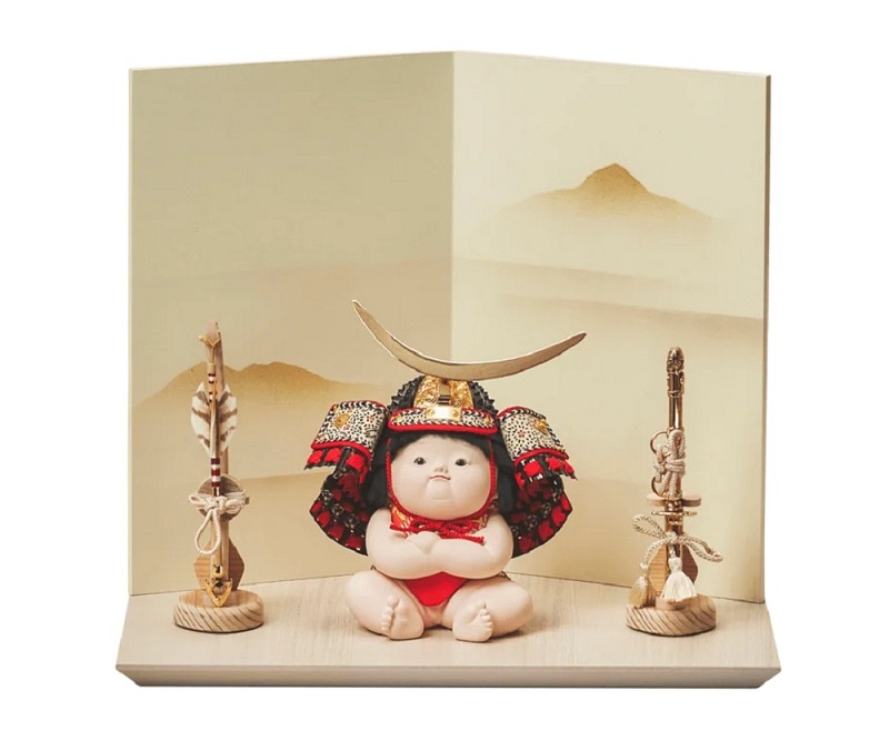 五月人形　大将平飾り　三日月前立兜の大将、「勝」 SG-3732 創作作品