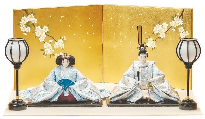 雛人形 親王平飾 田村芙紗彦作 西陣織帯、縹菊華のおひなさま（中）セット sh-4984 桃の節句 親王飾 コンパクト【不鮮明な画像はご要望いただければ拡大画像を送信いたします】