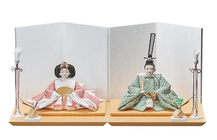 雛人形 親王平飾 田村芙紗彦作 桃色と若草色のおひなさま セット sh-5479 桃の節句 親王飾 コンパクト【不鮮明な画像はご要望いただければ拡大画像を送信いたします】