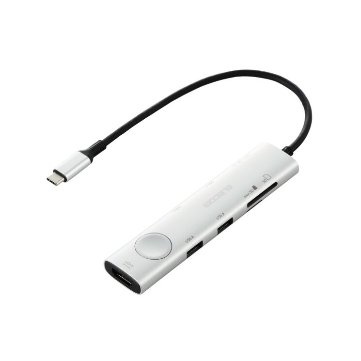 USB Type-C ドッキングステーション 8-in-1 ハブ PD 85W出力 急速充電 USB-C ×3 USB-A ×2 HDMI ×1 SD+microSD ×1 画面ON/OFF切替スイッチ シルバー DST-S080BPSV エレコム ELECOM